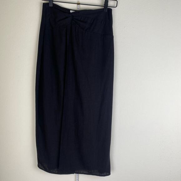 Greylin Brenda Linen Skirt Size S Black Pareo Midi Twist Front Neutral Casual - Picture 9 of 14